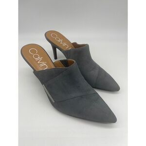 Calvin Klein Grecia Women Gray Suede pointed Toe Mule Heels Size 9.5